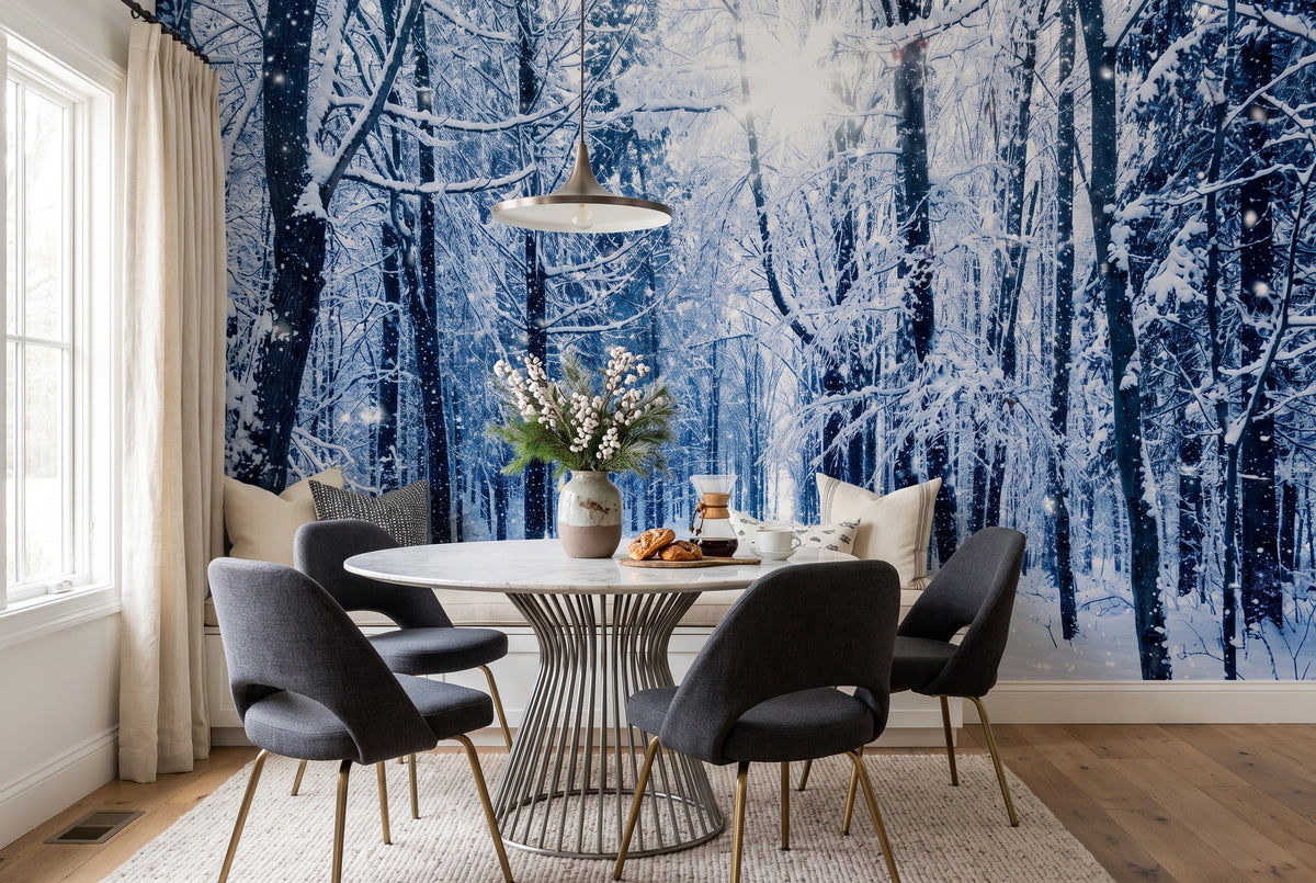 Silver Blue Winter Forest Wallpaper Mural room scene