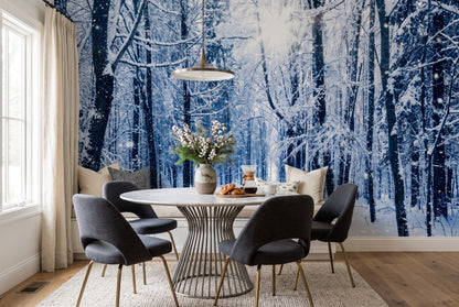 Silver Blue Winter Forest Wallpaper Mural room scene