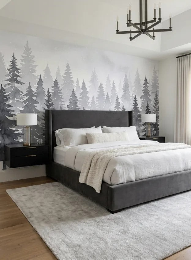 Gray Seasonal Winter Forest Wallpaper Mural