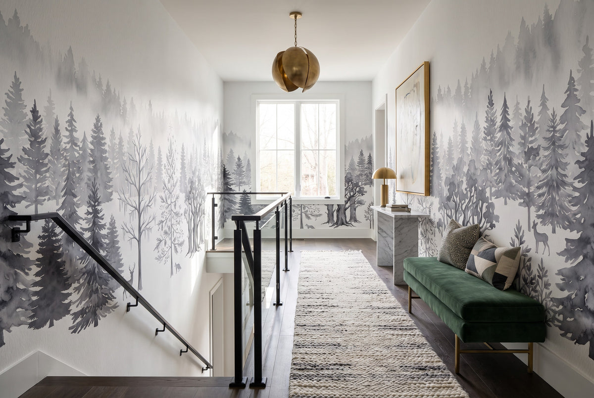 Gray Snow Winter Forest Wallpaper Mural
