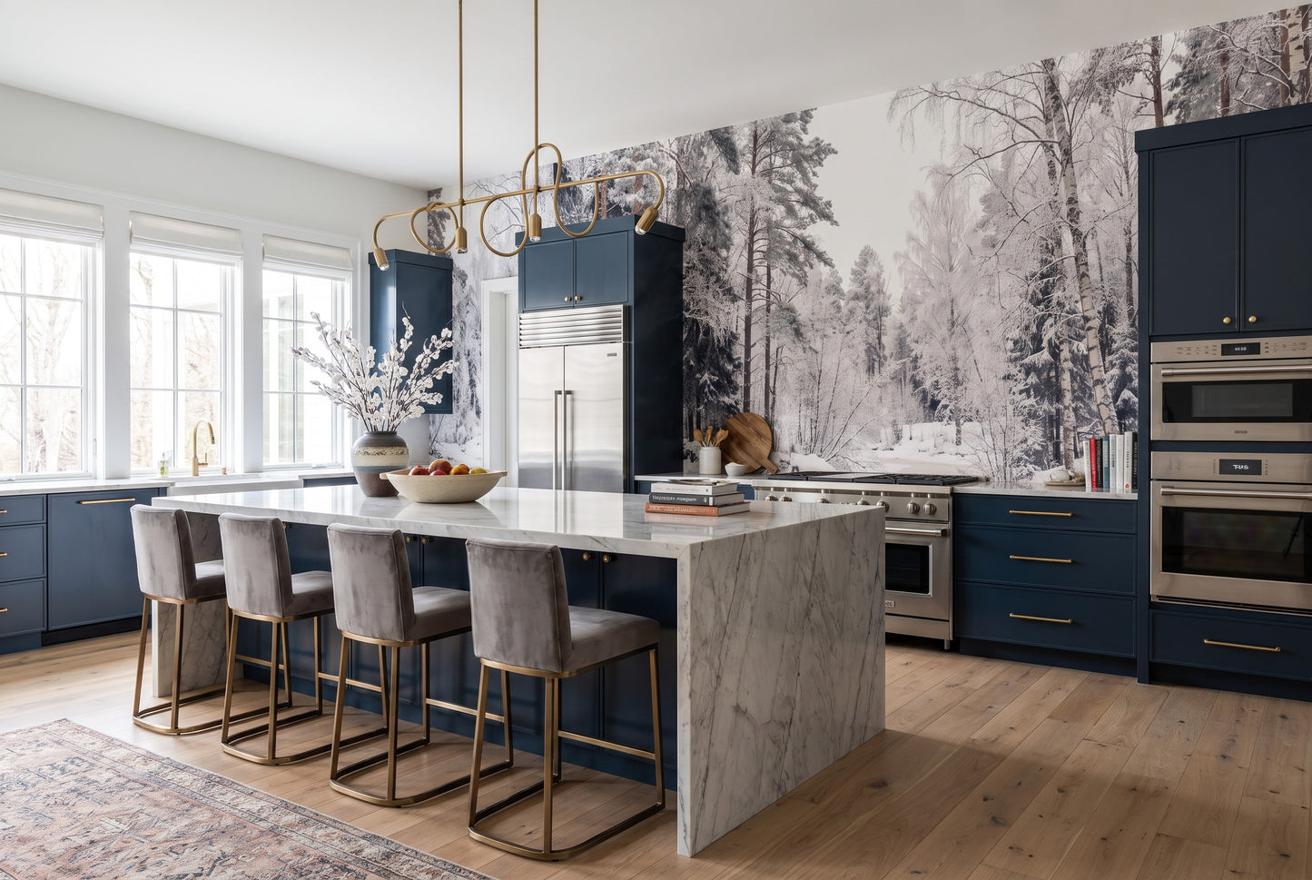 Gray Christmas Winter Forest Wallpaper Mural room scene
