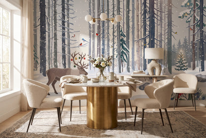Red Christmas Winter Forest Wallpaper Mural