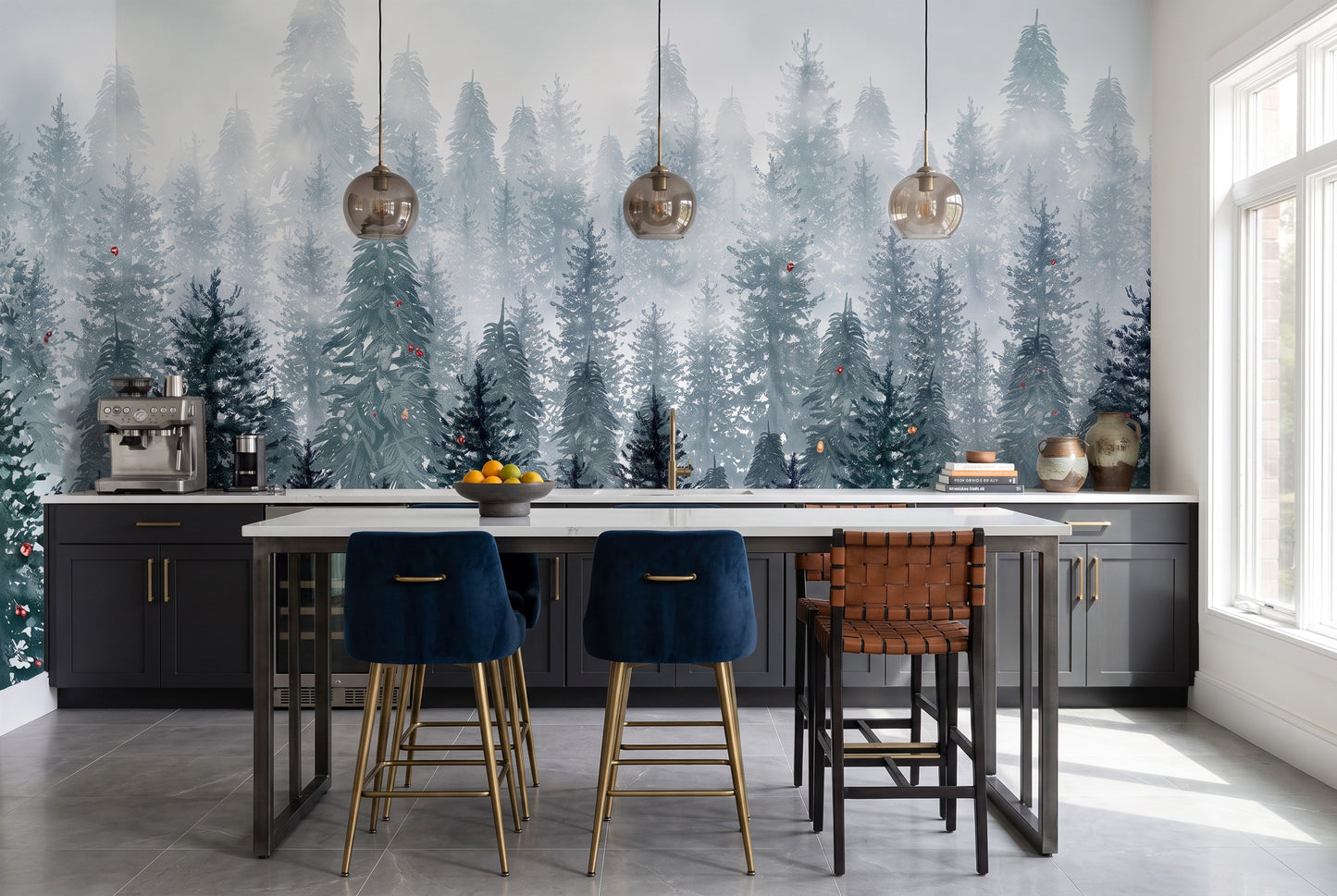 Teal Peaceful Winter Forest Wallpaper Mural