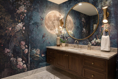 Moonlit Bird Forest Lake Wallpaper Mural interior scene