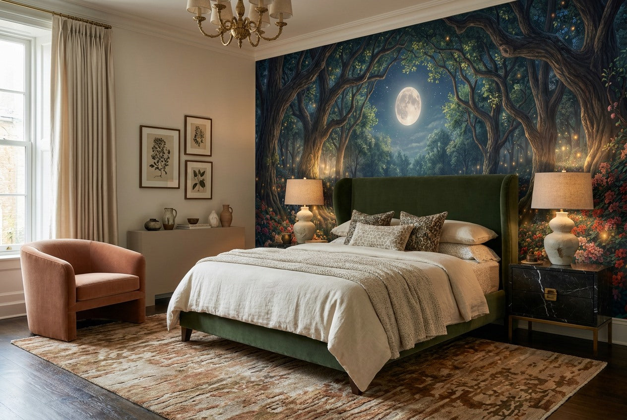 Magical Firefly Moonlit Forest Wallpaper Mural interior scene