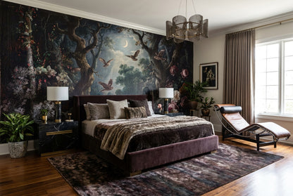 Enchanted Owl Moonlit Forest Wallpaper Mural interior scene