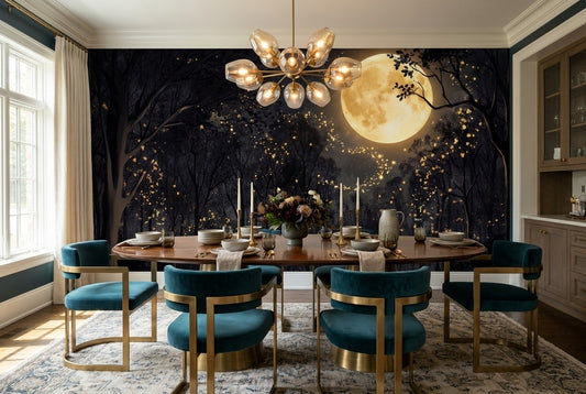 Golden Firefly Full Moon Forest Wallpaper Mural room scene