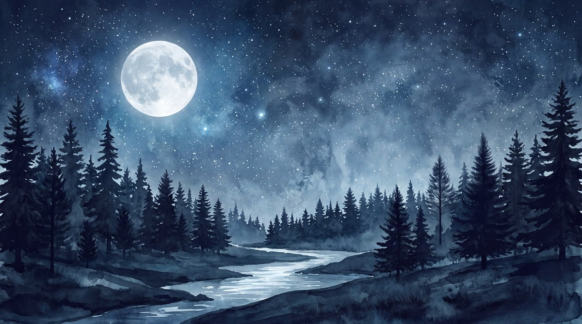 Moonlit Snowy Pine Forest Wallpaper Mural