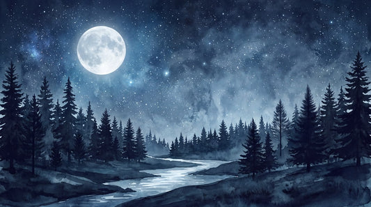 Moonlit Snowy Pine Forest Wallpaper Mural pattern artwork