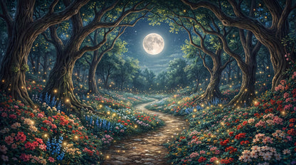 Magical Firefly Moonlit Forest Wallpaper Mural pattern artwork