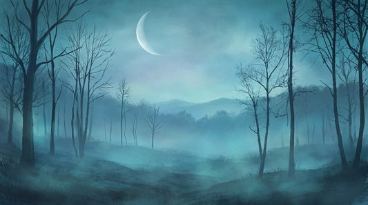 Misty Blue Crescent Moon Forest Wallpaper Mural pattern artwork