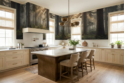 Sunlit Woodland Pine Forest Wallpaper Mural interior scene