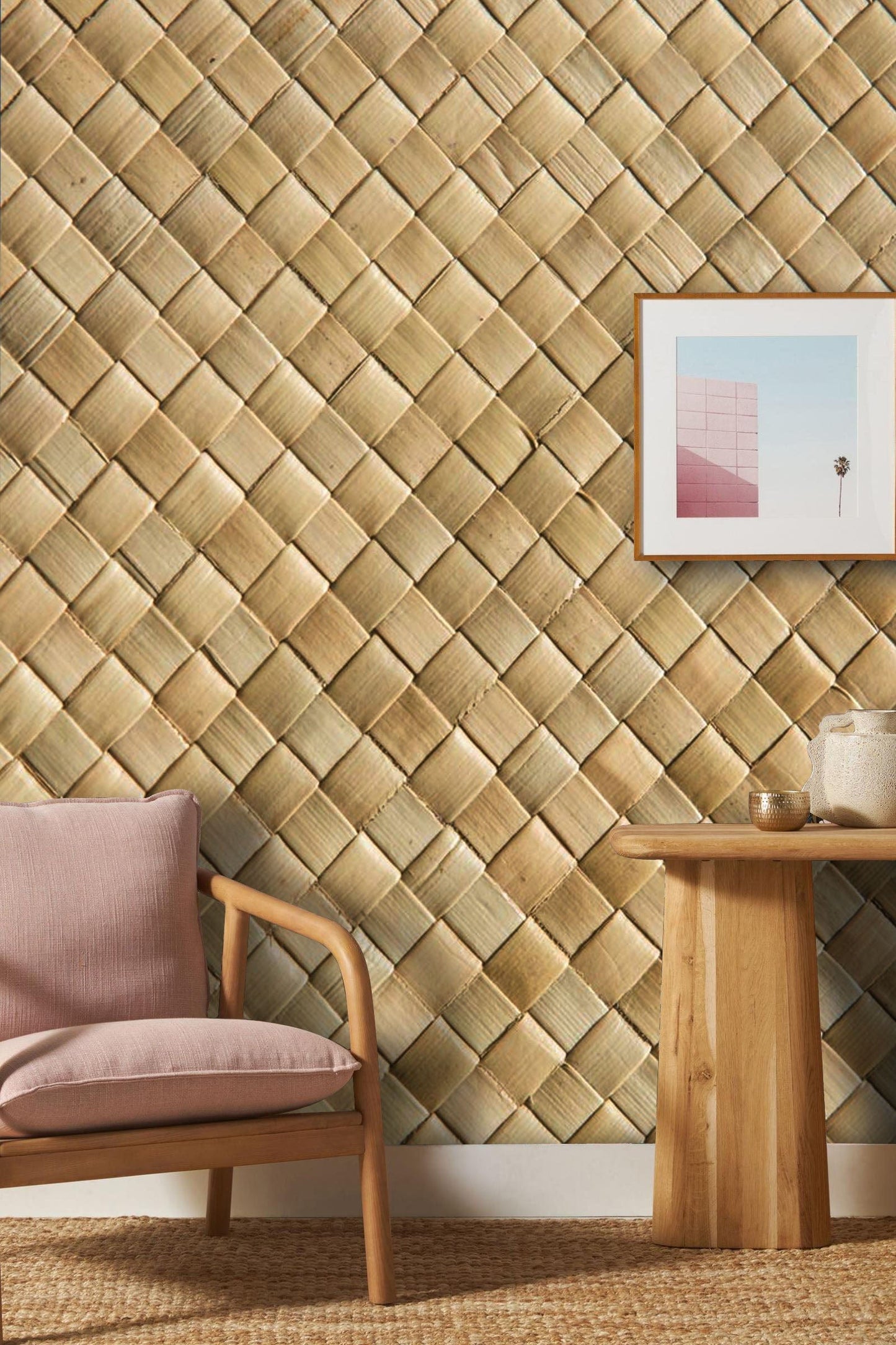 Neutral Woven Textured Mural Wallpaper