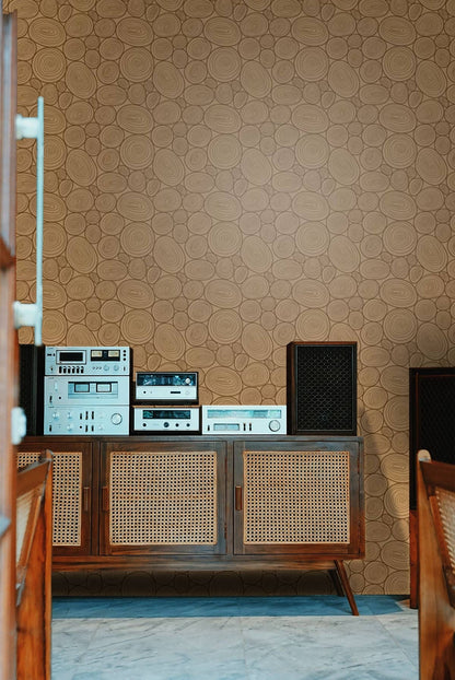 Living Room Wallpaper Mural Featuring a Wood Pattern Effect
