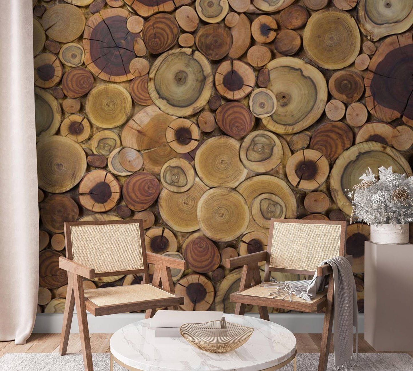 Rustic Wood Log Slice Wallpaper Mural