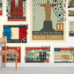 Vintage Travel Stamp Feature Mural Wallpaper