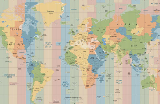 Carte murale de fuseaux horaires moderne et colorée