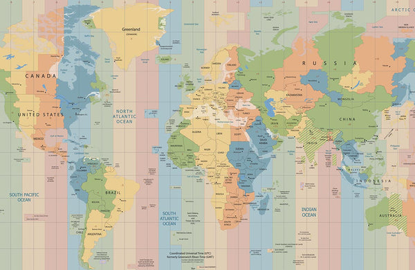 Modern Colorful World Time Zone Map Wallpaper | Ever Wallpaper ...