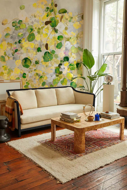 Living Room Wallpaper Mural Featuring Yellow Flowers and Vines
