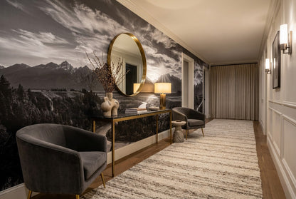 Monochrome Mountain River Landscape Wallpaper Mural room scene