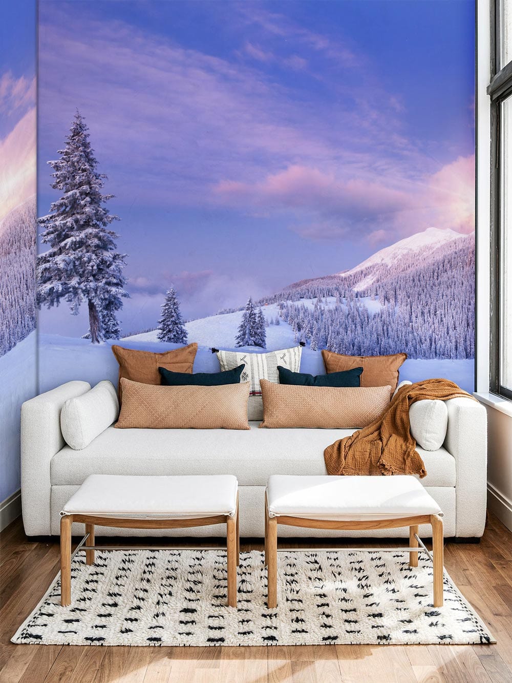 purple sky and snowy mountain wall murals aesthetic art
