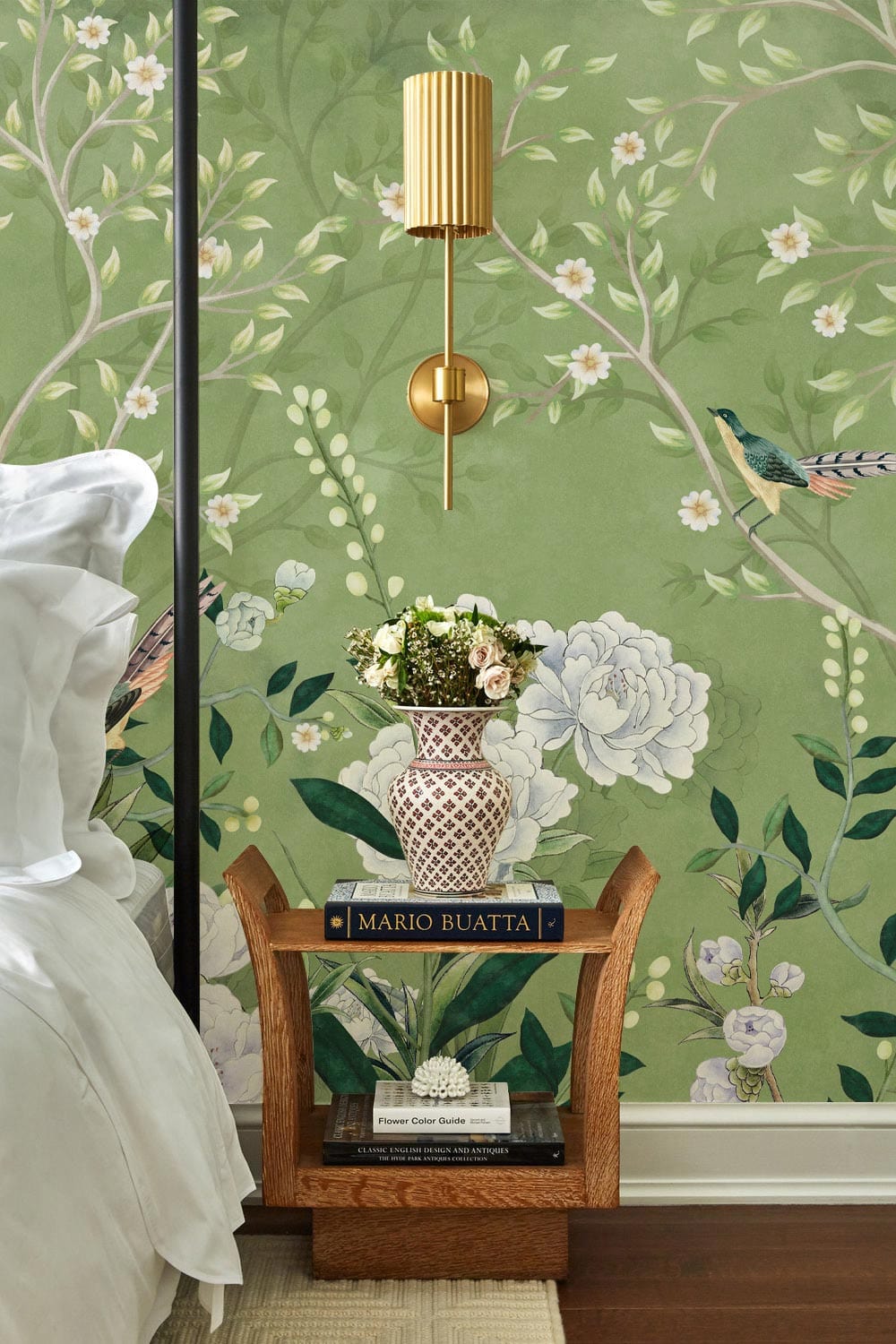murals for bedrooms and headboards with old green flowers