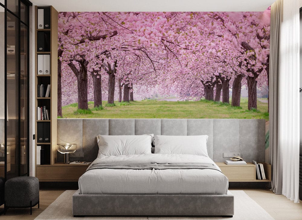 dreamy path in sakura forest flower wallpaper