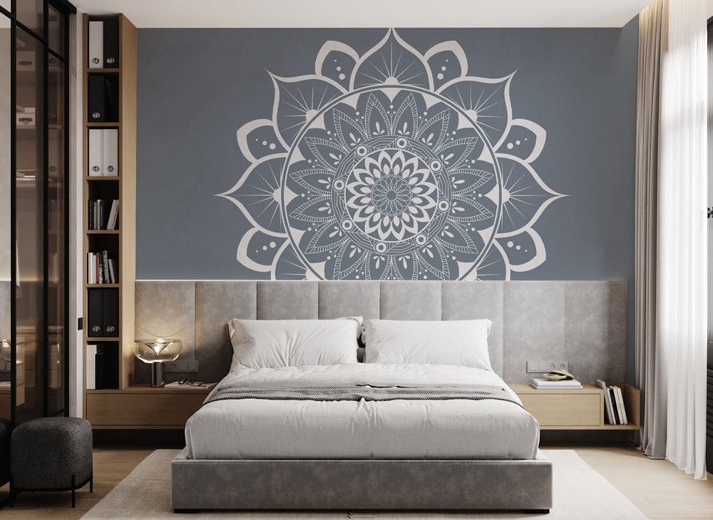 wall murals for bedrooms with pattern wallpaper and a gray background