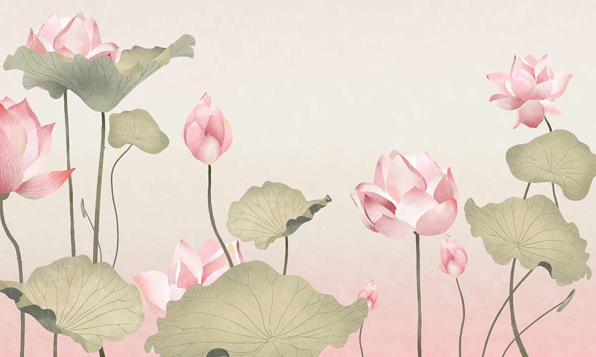 Elegant Pink Lotus Floral Mural Wallpaper | Ever Wallpaper