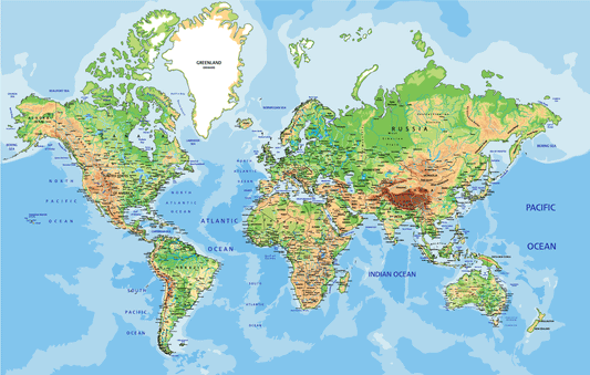 Borderline Island World Map Educational Mural Wallpaper