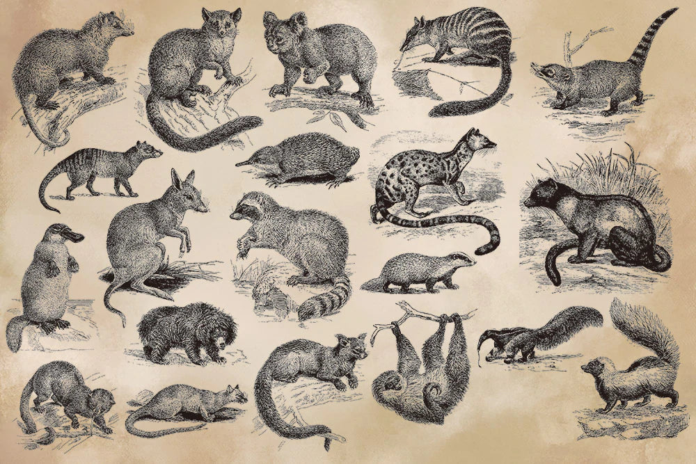 Vintage Australian Animal Illustration Mural Wallpaper