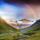 Wallpaper mural of a valley rainbow for use in interior design.