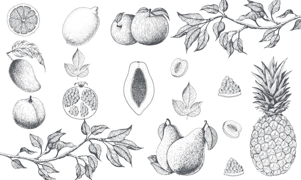 Monochrome Obstillustration Wandtapete