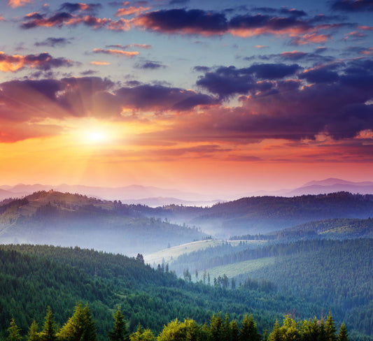 Home Decoration Featuring a Mountain Sunset Wallpaper Mural