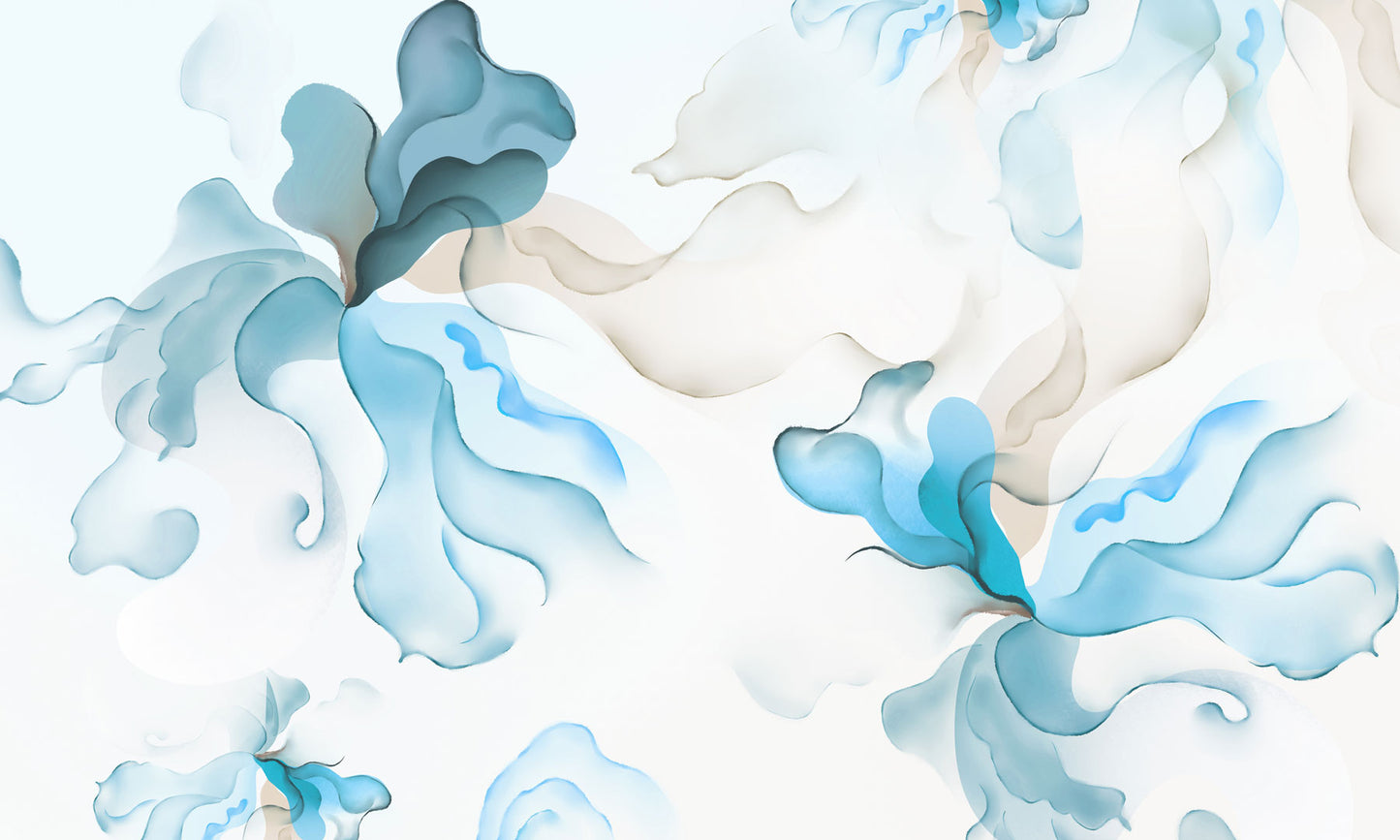 Abstract Blue Watercolor Floral Mural Wallpaper