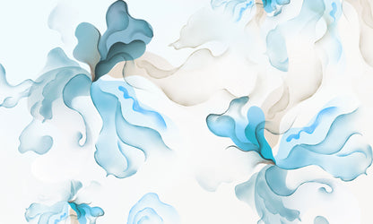 Abstract Blue Watercolor Floral Mural Wallpaper