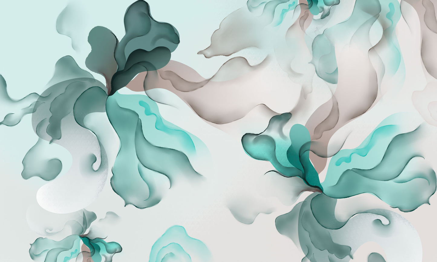 Abstract Teal Watercolor Floral Mural Wallpaper