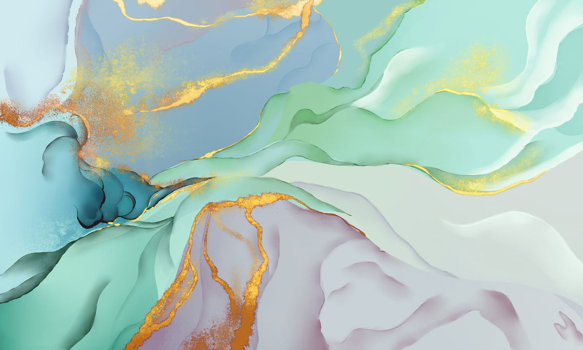 Abstract Aqua Gold Marble Wallpaper Mural