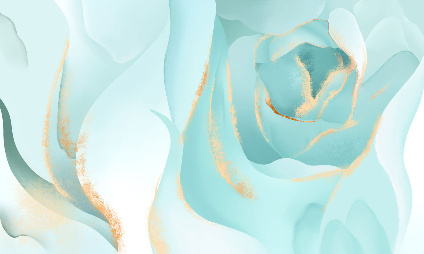 Aqua Gold Floral Abstract Mural Wallpaper