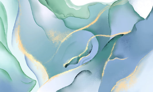 Abstract Aqua Gold Marble Mural Wallpaper