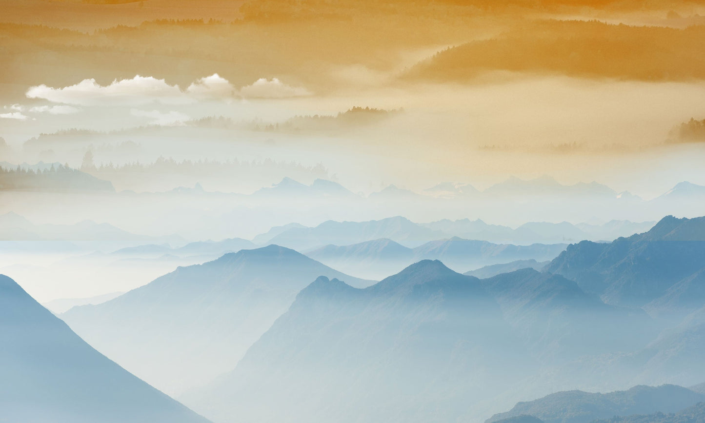 Misty Mountain Sunrise Landscape Mural Wallpaper