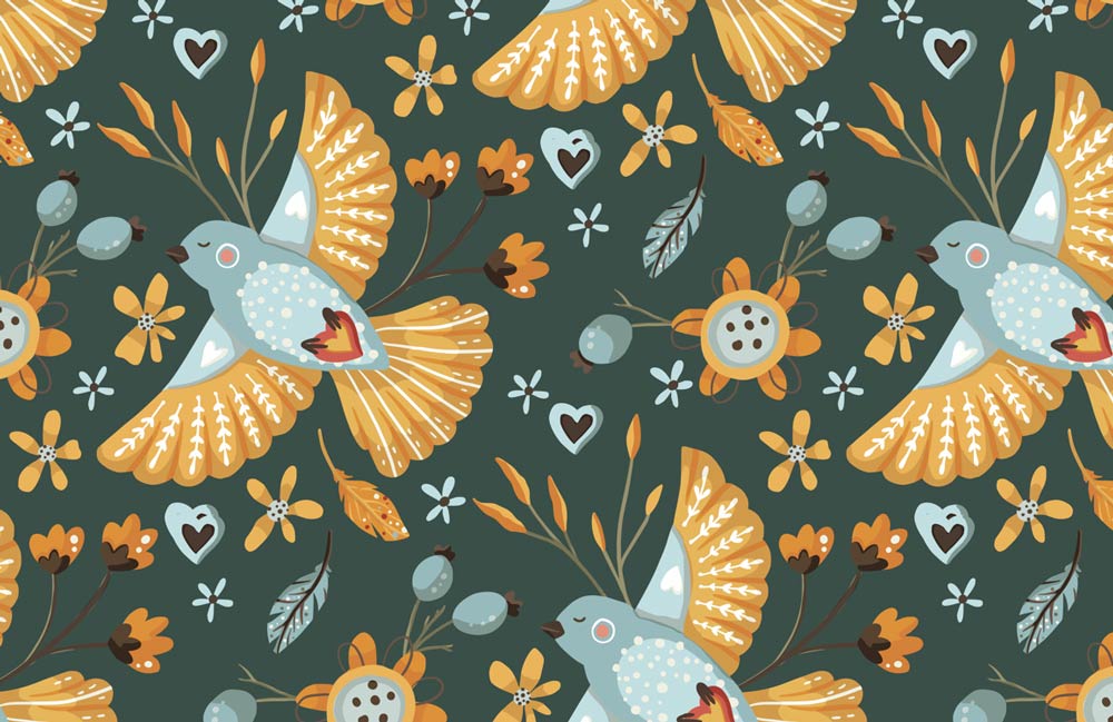 Wallpaper mural for home decor with Flying Birds on a Jasper Background.