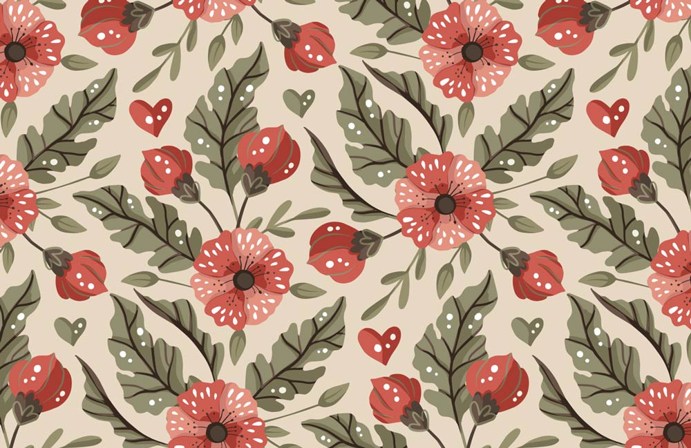 Vintage Floral Pattern Beige Mural Wallpaper