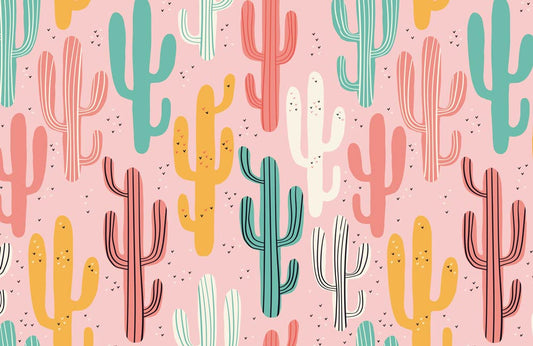 Cacti wallpaper mural in a variety of colours, perfect for use in home decor