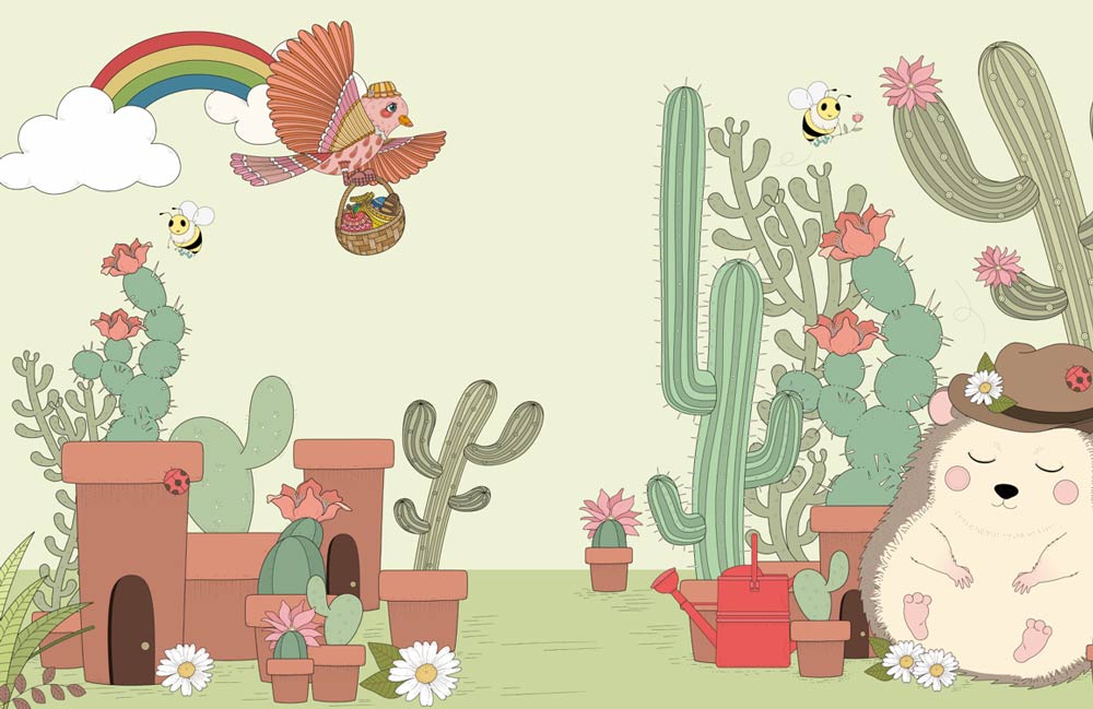 Colorful Desert Adventure Kids Mural Wallpaper