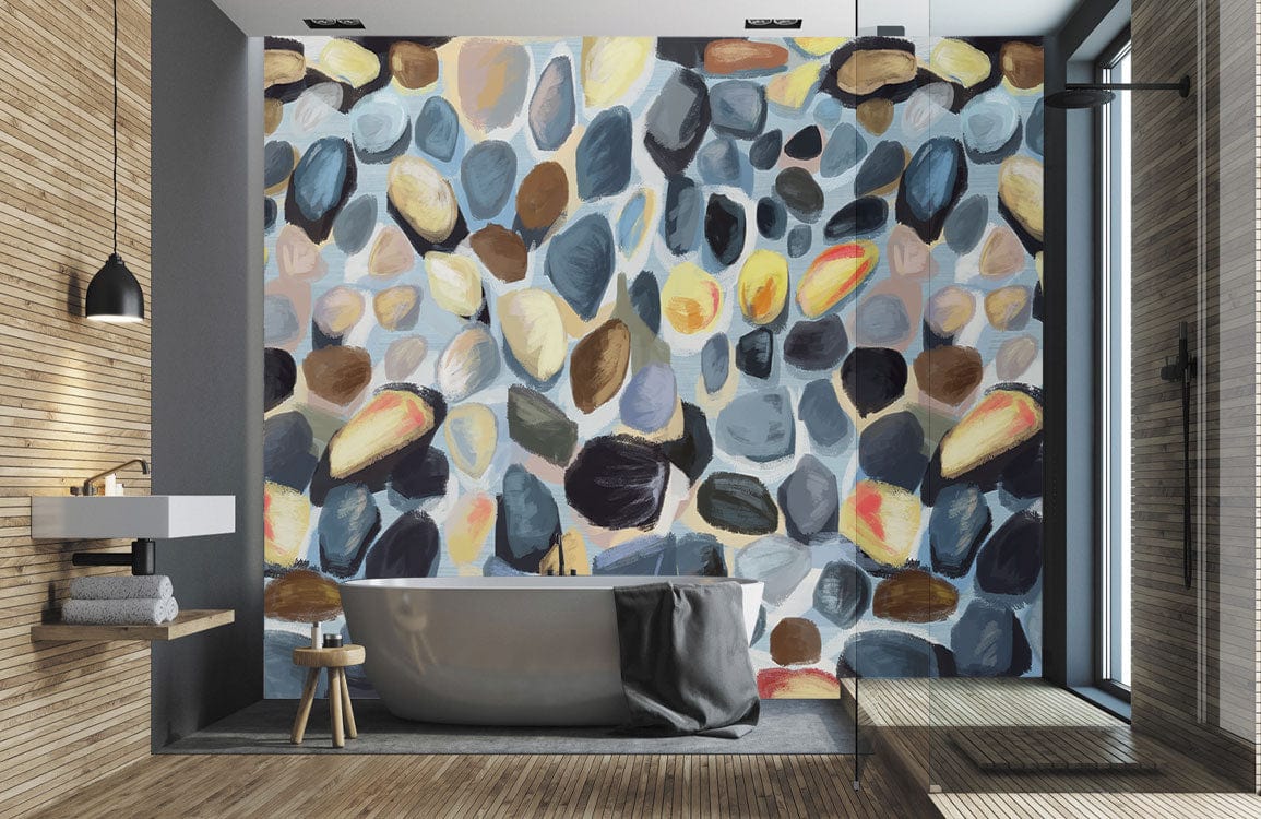 Rocks in Abstract Watercolor Wallpaper Mural for Use as Bathroom Decoration