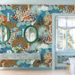 Bathroom Wall Decoration Featuring a Blue Abstract Tiger Jungle Mural Wallpaper.