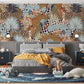 Wallpaper mural for bedroom decor featuring a brown abstract tiger jungle scene.