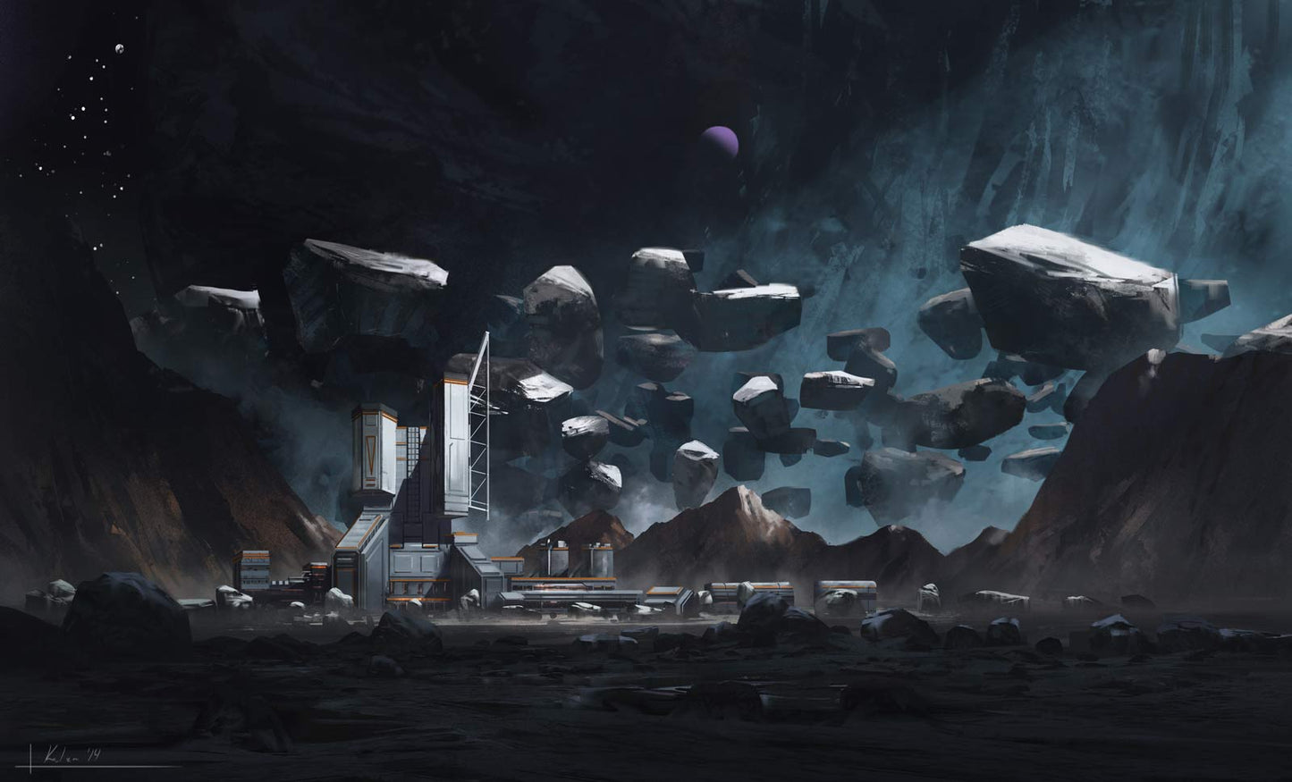 Sci-Fi Floating Rocks Mural Wallpaper