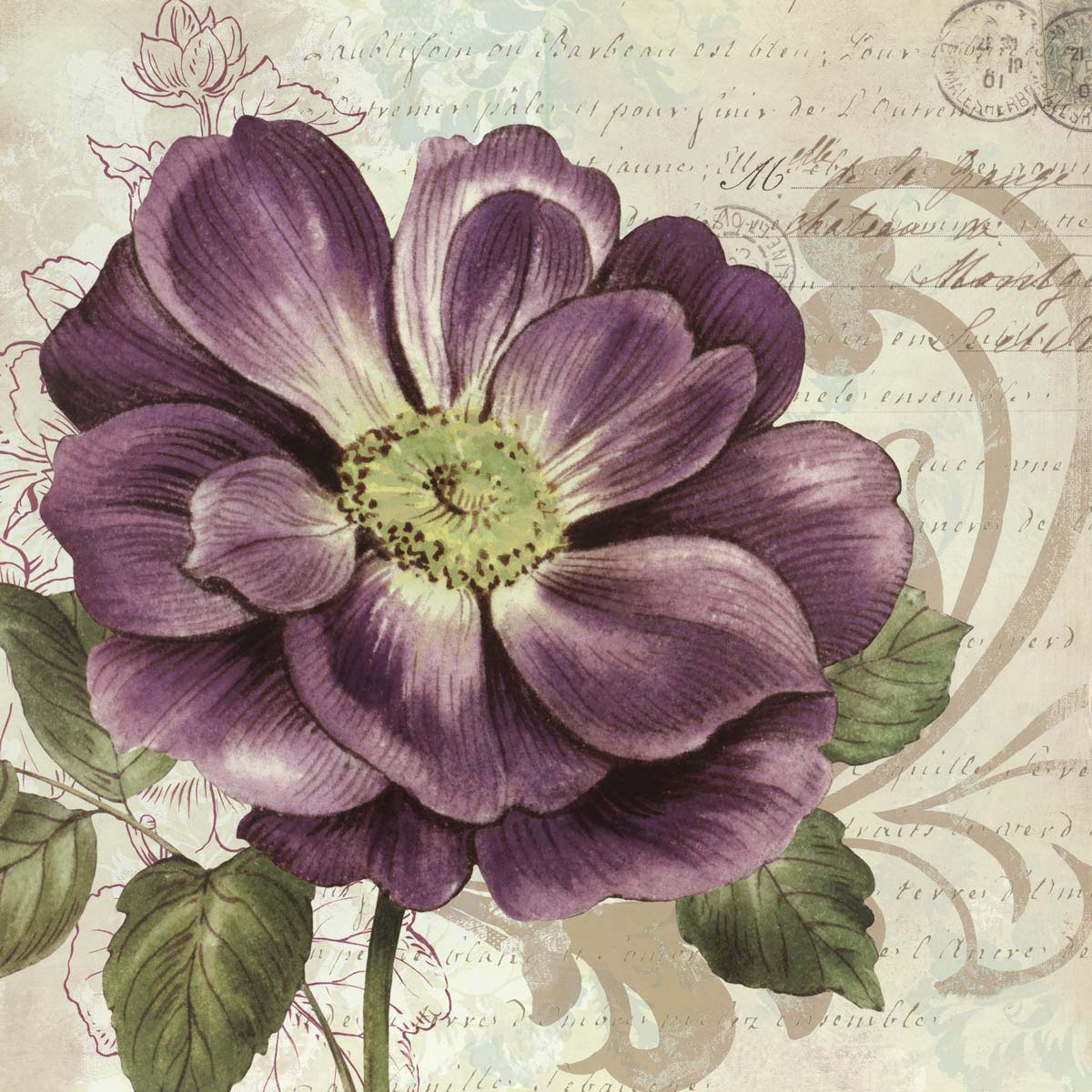 Vintage Botanical Purple Floral Mural Wallpaper